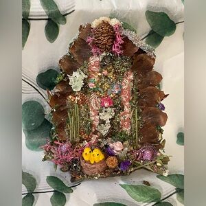 Rustic Wood Art Piece Fairy Door with Natural Accents handcrafted miniature